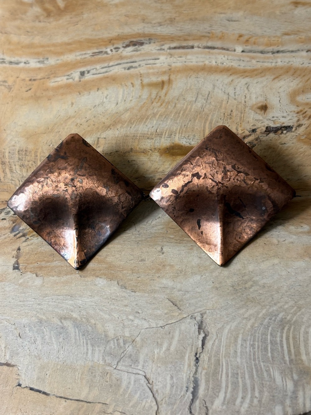 Hand Crafted Copper-Tone Pyramid Earrings